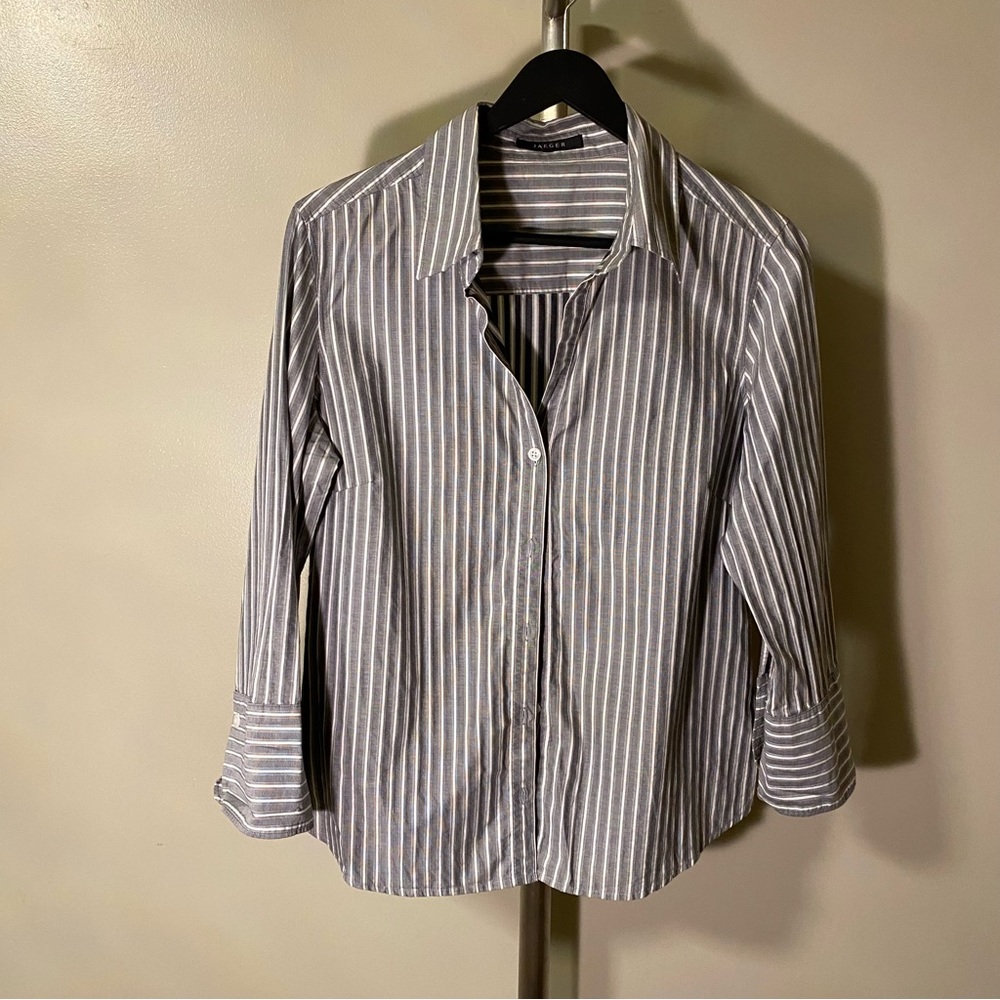 Jaeger Casual Chic: Gray and White Pinstripe Everyday Button-Down Shirt